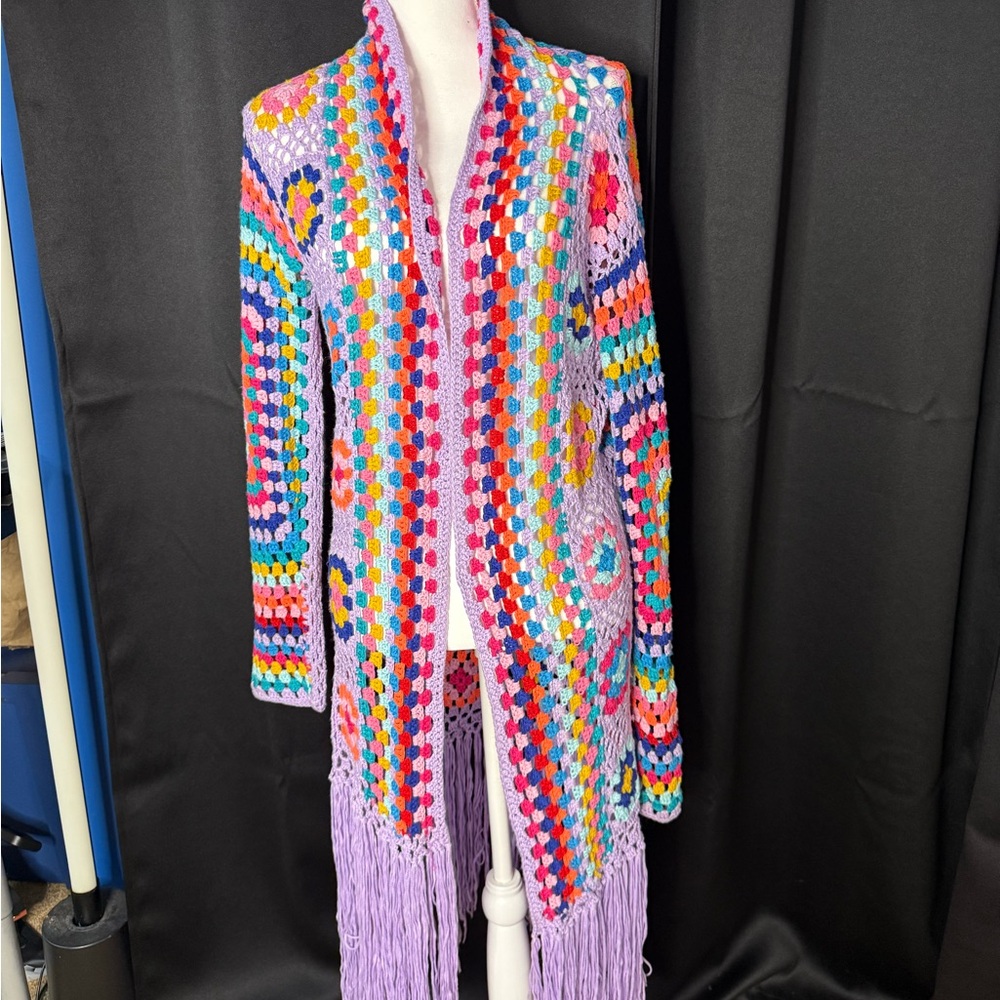Colorful Crochet Cardigan with Fringe